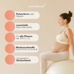 mombloom essentials Pulver (90g je Packung für 30 Tage)Enthält eine ausgewogene Mischung aus Myo-Inositol, Himbeer- Fruchtsaftpulver zur Geschmacksneutralität, Acerola Extrakt 400 µg Folsäure pro Tagesdosis, um die normale Entwicklung des Babys zu unterst