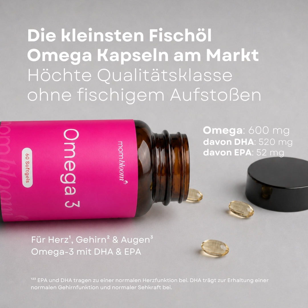 mombloom Omega-3 Kapseln im Apothekerglas