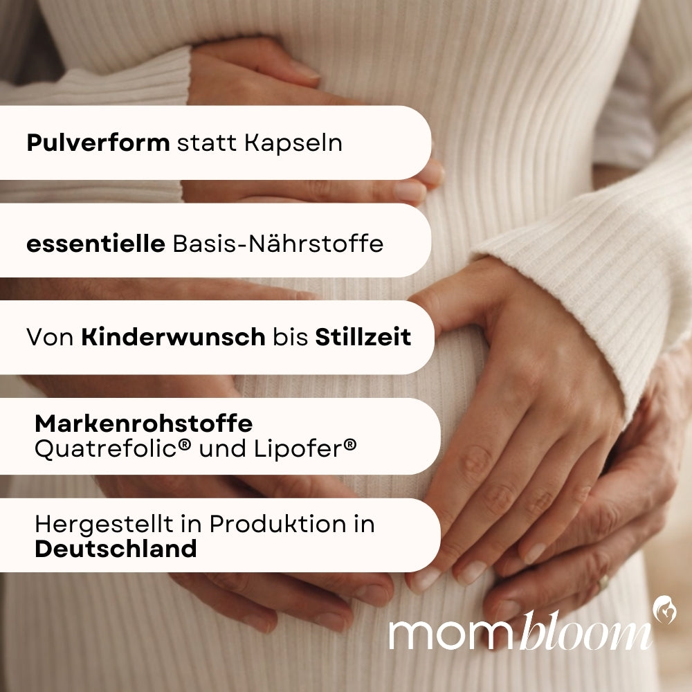 mombloom essentials Pulver für Kinderwunsch, Schwangerschaft & Stillzeit